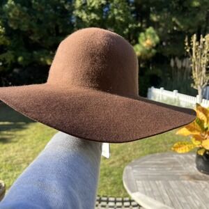 Scala Pronto Brown 100% Wool Wide Brim Floppy Hat One Size Boho Chic Vintage NEW